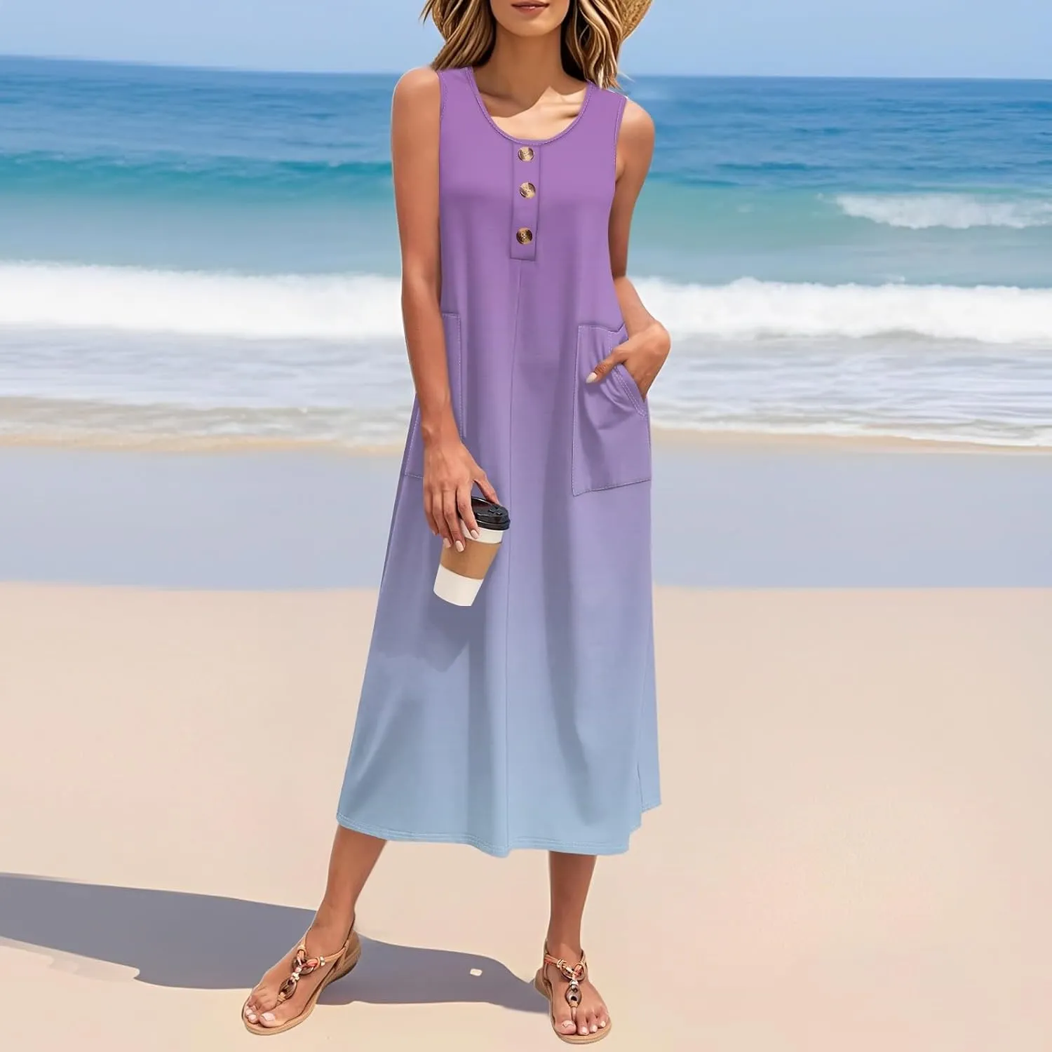 Summer Dresses for Women 2025 Sleeveless Button Down Maxi Dress Casual Loose Long Beach Sundress Travel Vacation Outfits