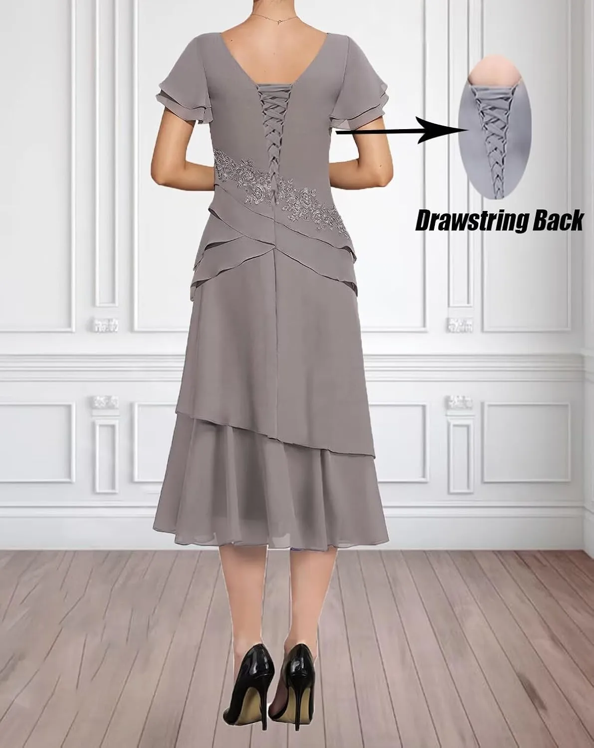 Tea Length Mother of The Bride Dresses for Wedding Chiffon Appliques Formal Evening Party Gowns Grandmother Dresses