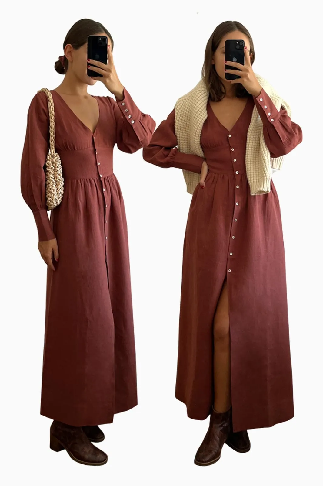 The Gertrude Linen Maxi Dress in terracotta