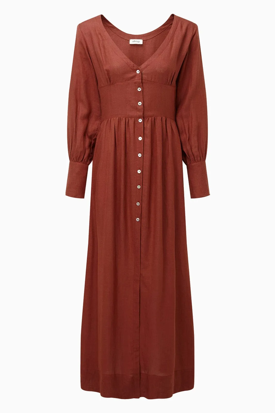 The Gertrude Linen Maxi Dress in terracotta