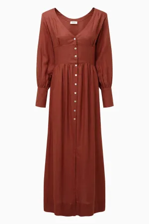 The Gertrude Linen Maxi Dress in terracotta