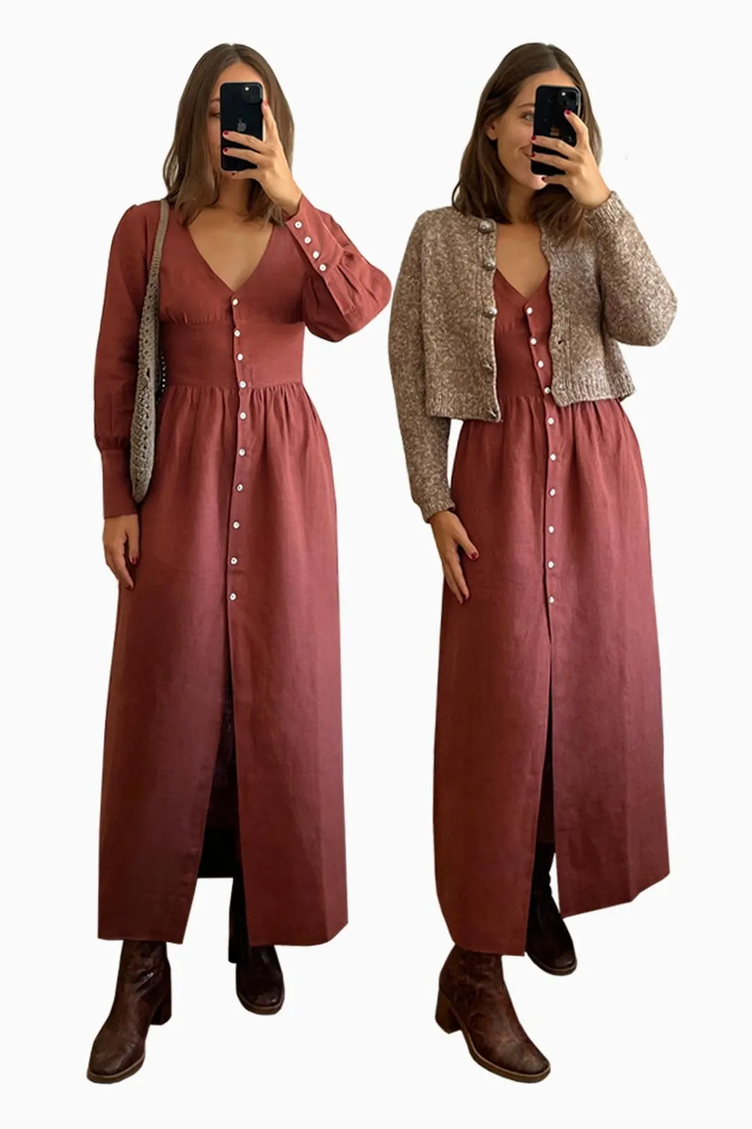 The Gertrude Linen Maxi Dress in terracotta