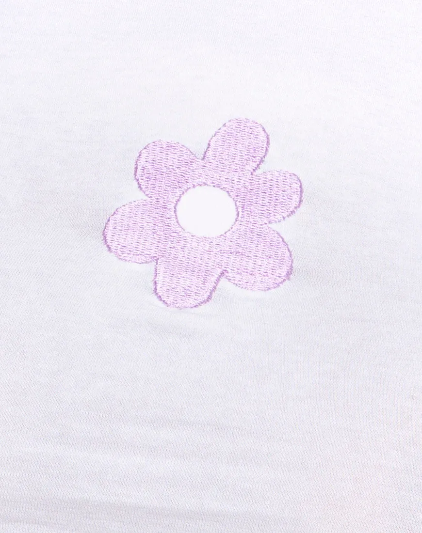 Tindy Top in White with Daisy Lilac Embro