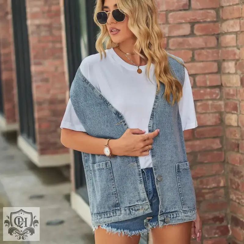 Trendy Sleeveless Denim Vest