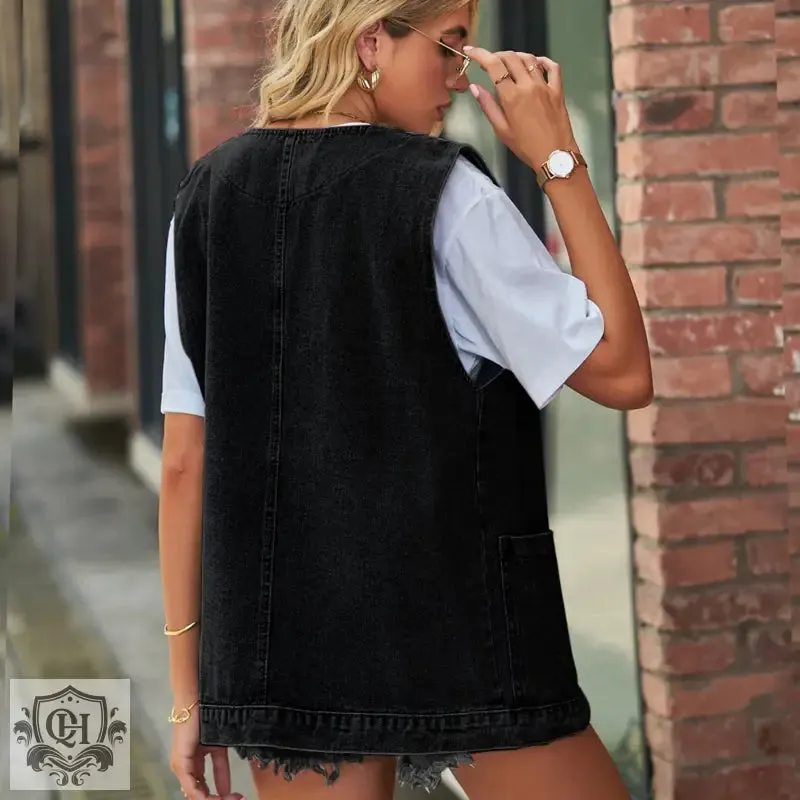 Trendy Sleeveless Denim Vest