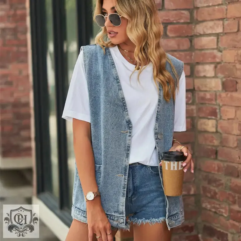 Trendy Sleeveless Denim Vest