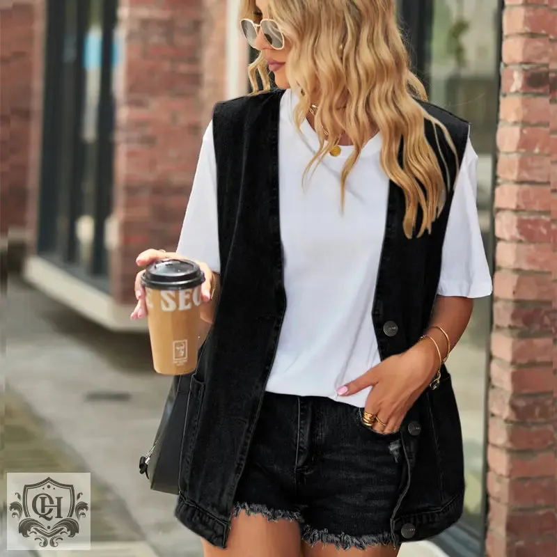 Trendy Sleeveless Denim Vest