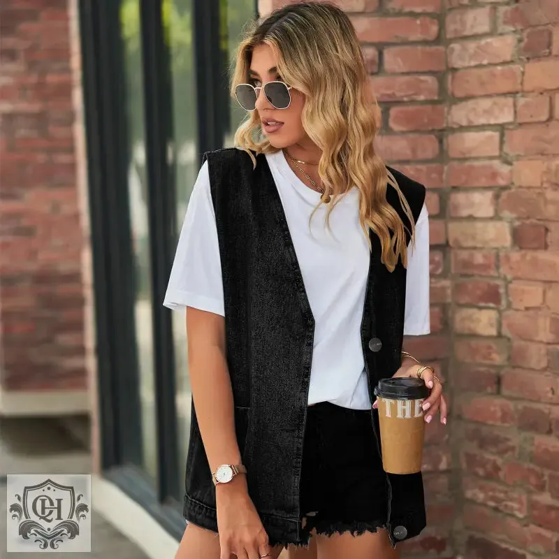 Trendy Sleeveless Denim Vest