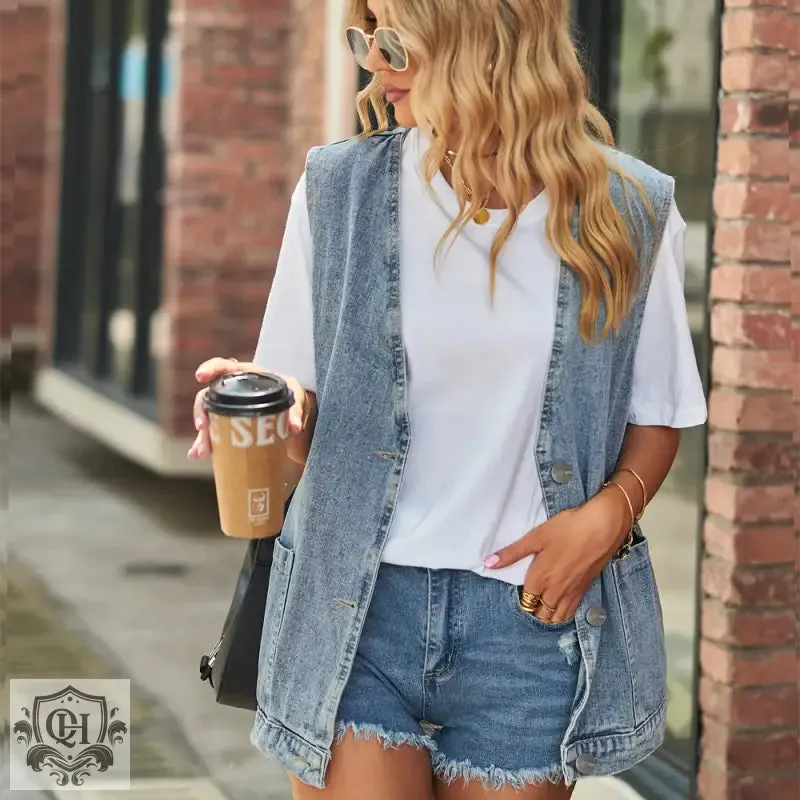 Trendy Sleeveless Denim Vest