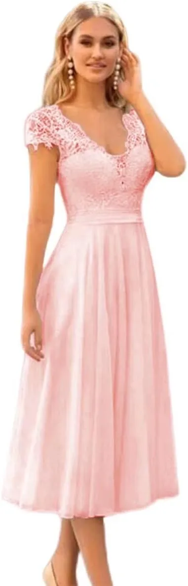 TRHTX Short Lace Wedding Dresses for Bride V Neck Bridal Gowns for Women A-line Short Sleeve Wedding Gowns