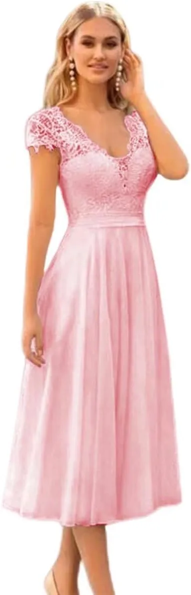 TRHTX Short Lace Wedding Dresses for Bride V Neck Bridal Gowns for Women A-line Short Sleeve Wedding Gowns