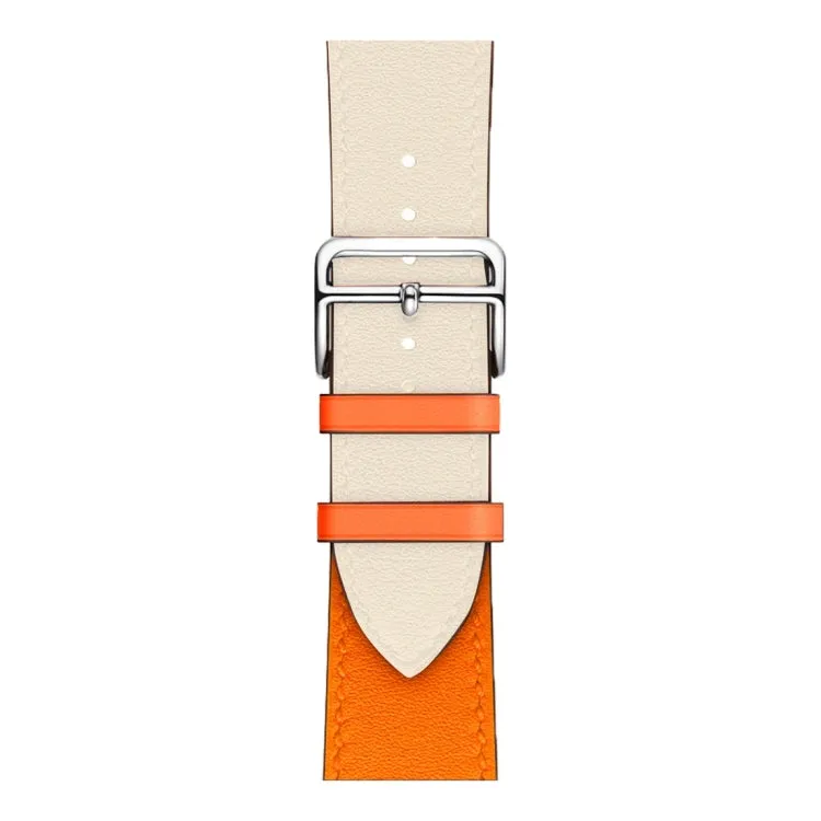 Two Color Single Loop Leather Wrist Strap Watch Band for Apple Watch Series 3 & 2 & 1 42mm, Color:Rice White Orange
