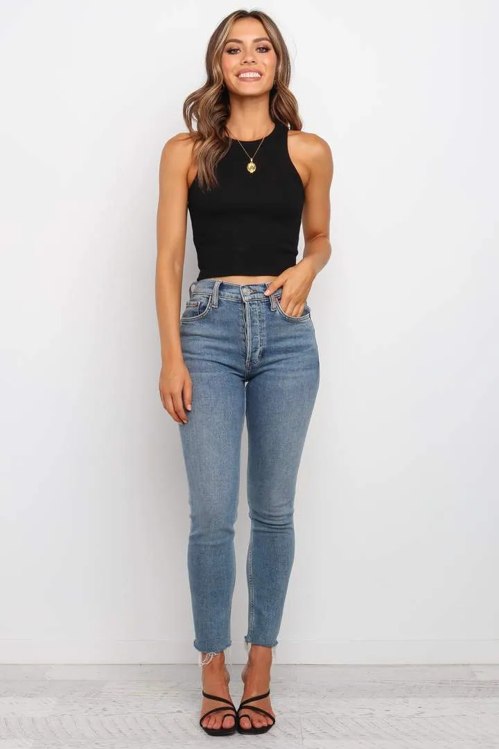 Vanessa Ribbed Fitted Tank Top - Black