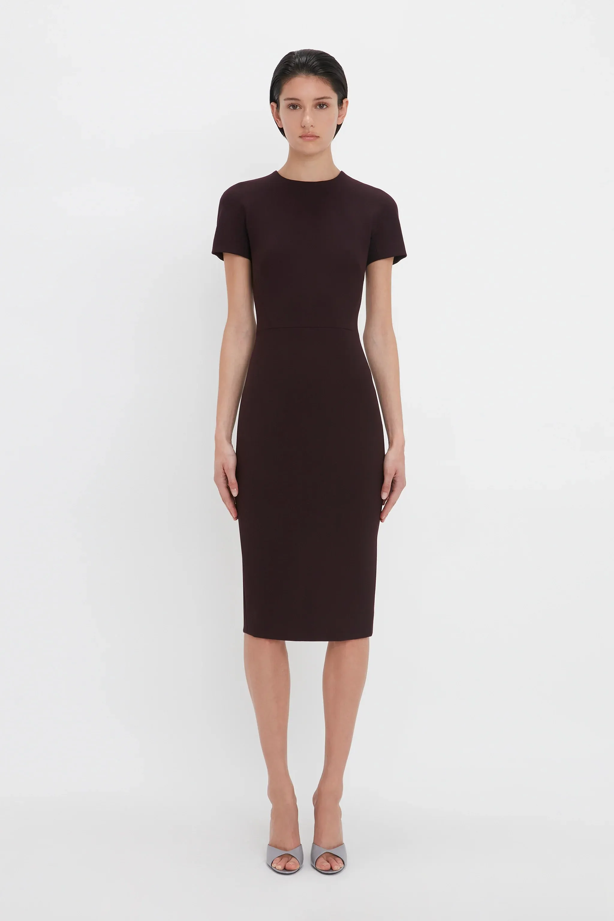 VICTORIA BECKHAM T-SHIRT SLIM FIT DRESS DEEP MAHOGANY