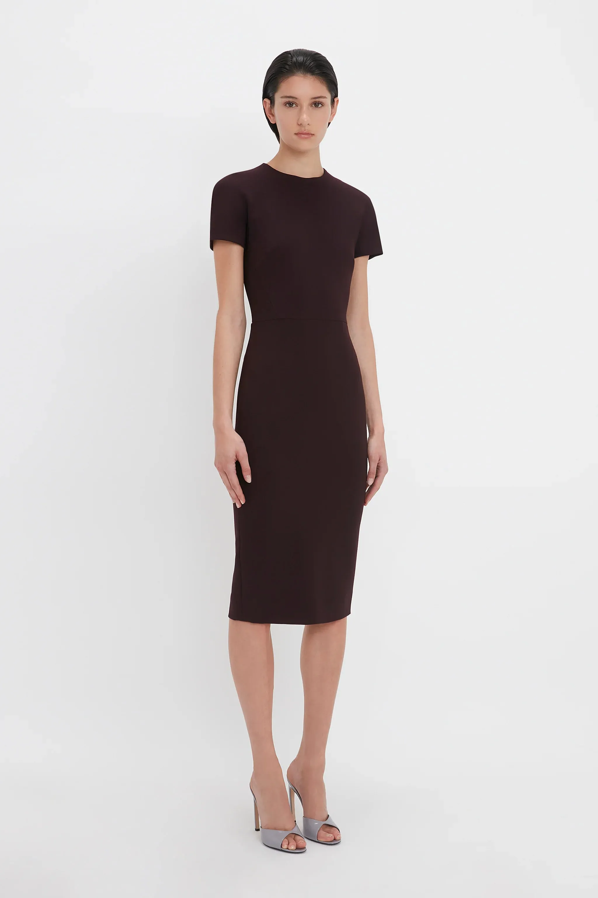 VICTORIA BECKHAM T-SHIRT SLIM FIT DRESS DEEP MAHOGANY