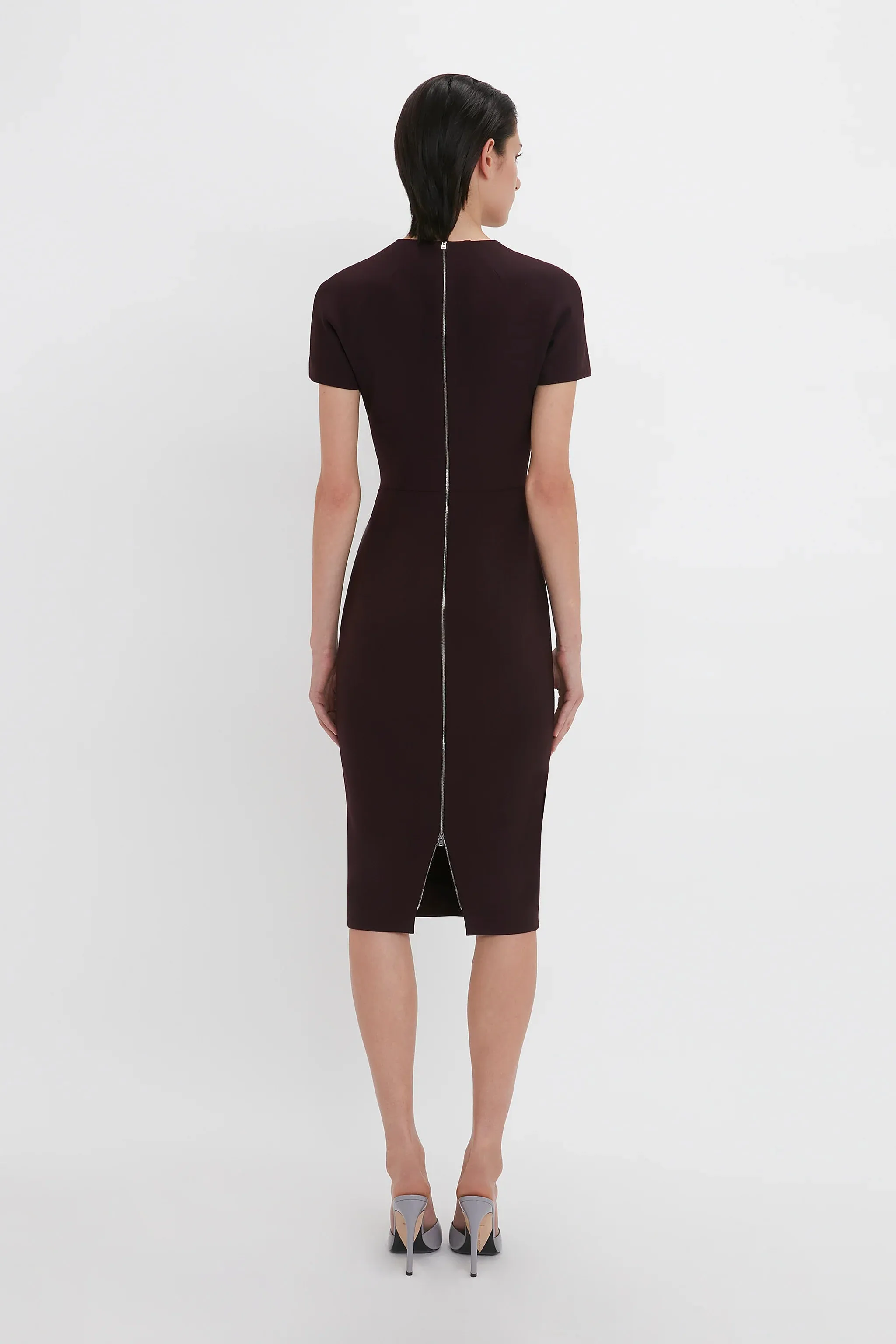 VICTORIA BECKHAM T-SHIRT SLIM FIT DRESS DEEP MAHOGANY