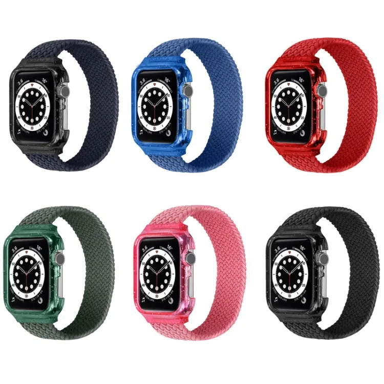 Weave Wrist Strap Watch Bands with Frame For Apple Watch Series 9&8&7 41mm / SE 3&SE 2&6&SE&5&4 40mm / 3&2&1 38mm, Length:145mm(Cold Sea Blue)