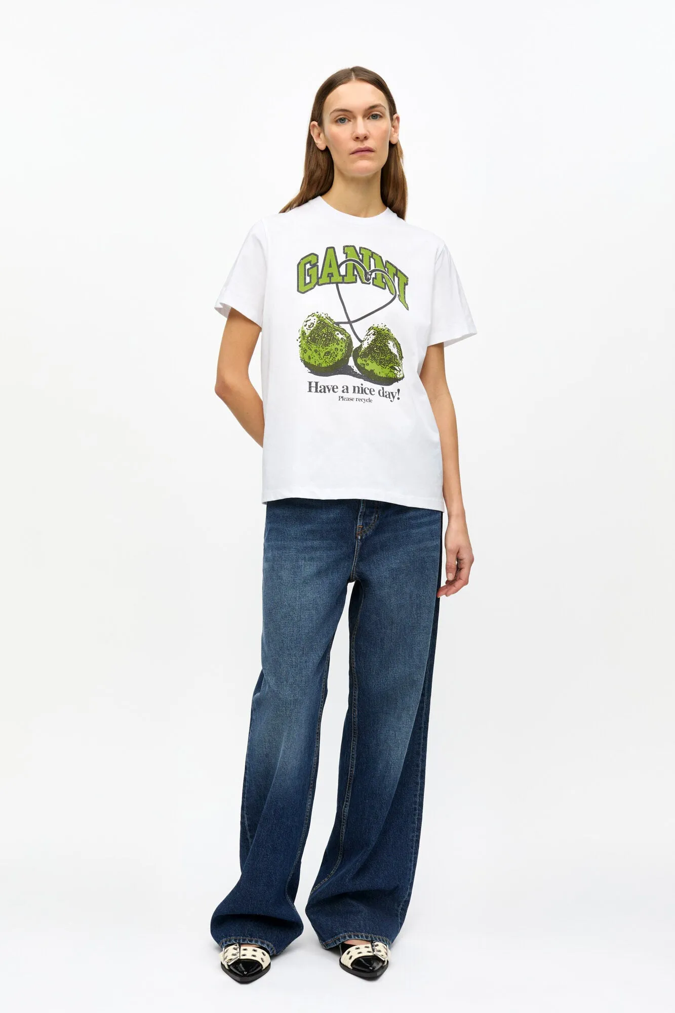 WHITE BASIC JERSEY CHERRY RELAXED T-SHIRT