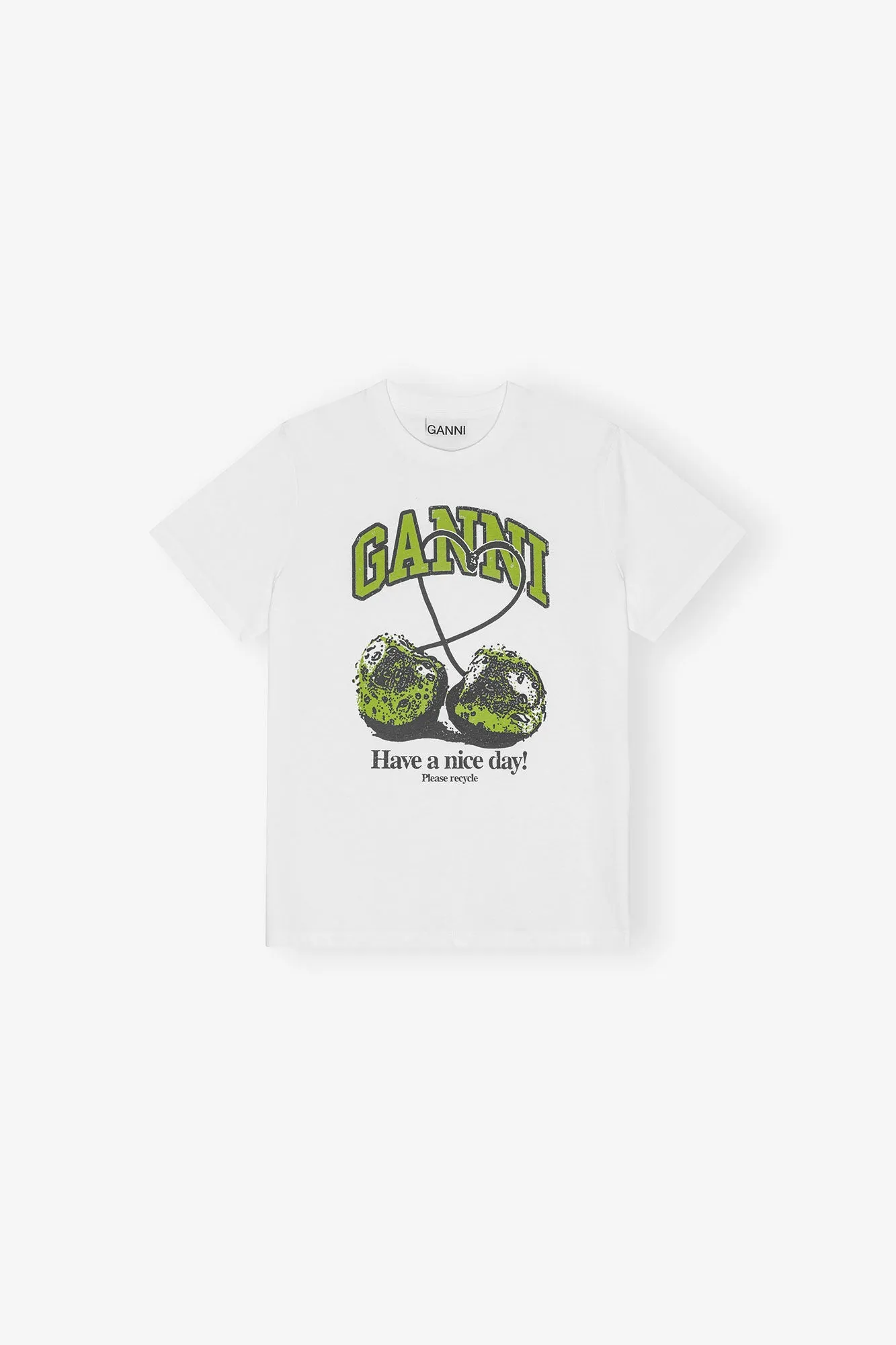 WHITE BASIC JERSEY CHERRY RELAXED T-SHIRT