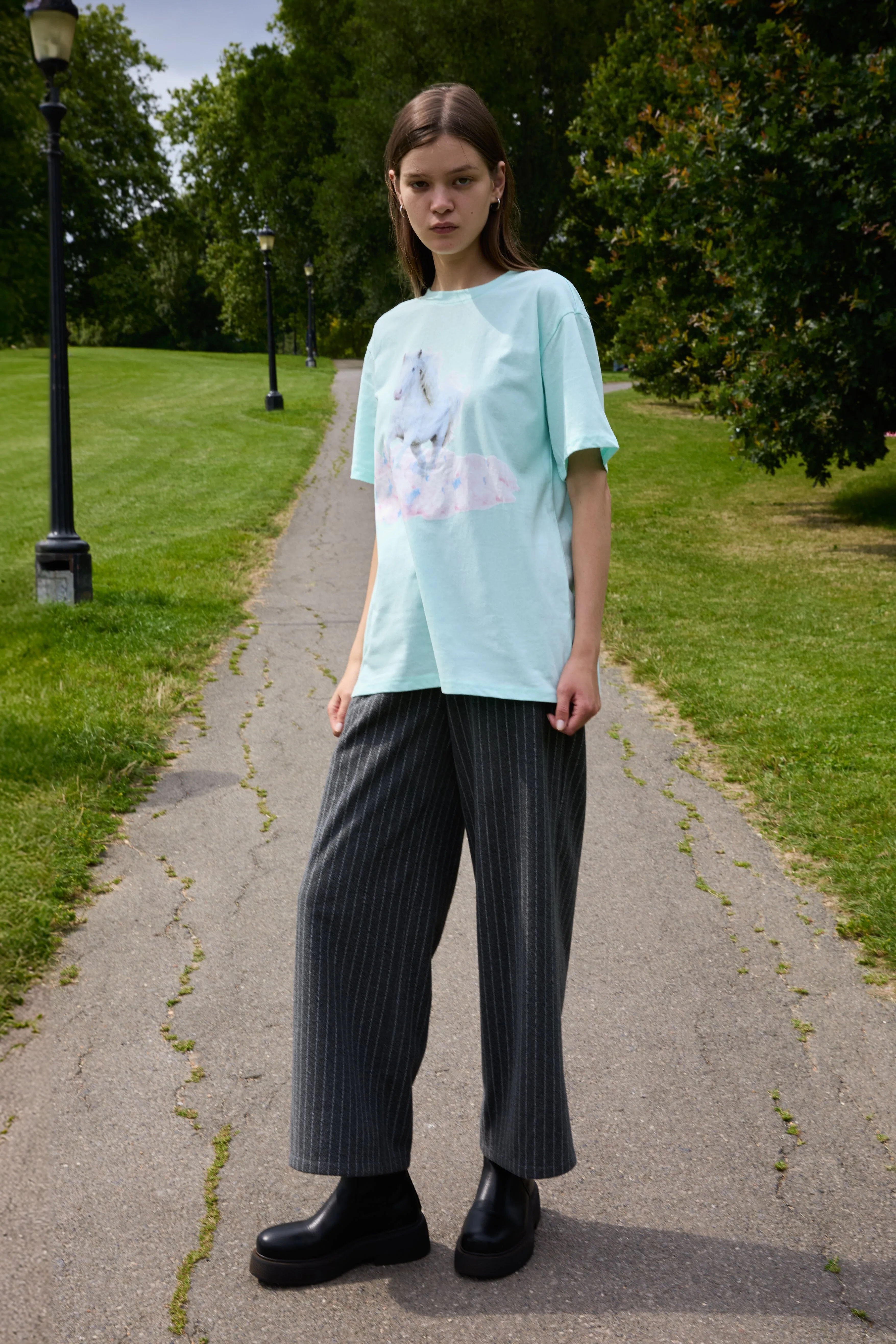 White Horse Print Unisex T-Shirt in Light Mint Green