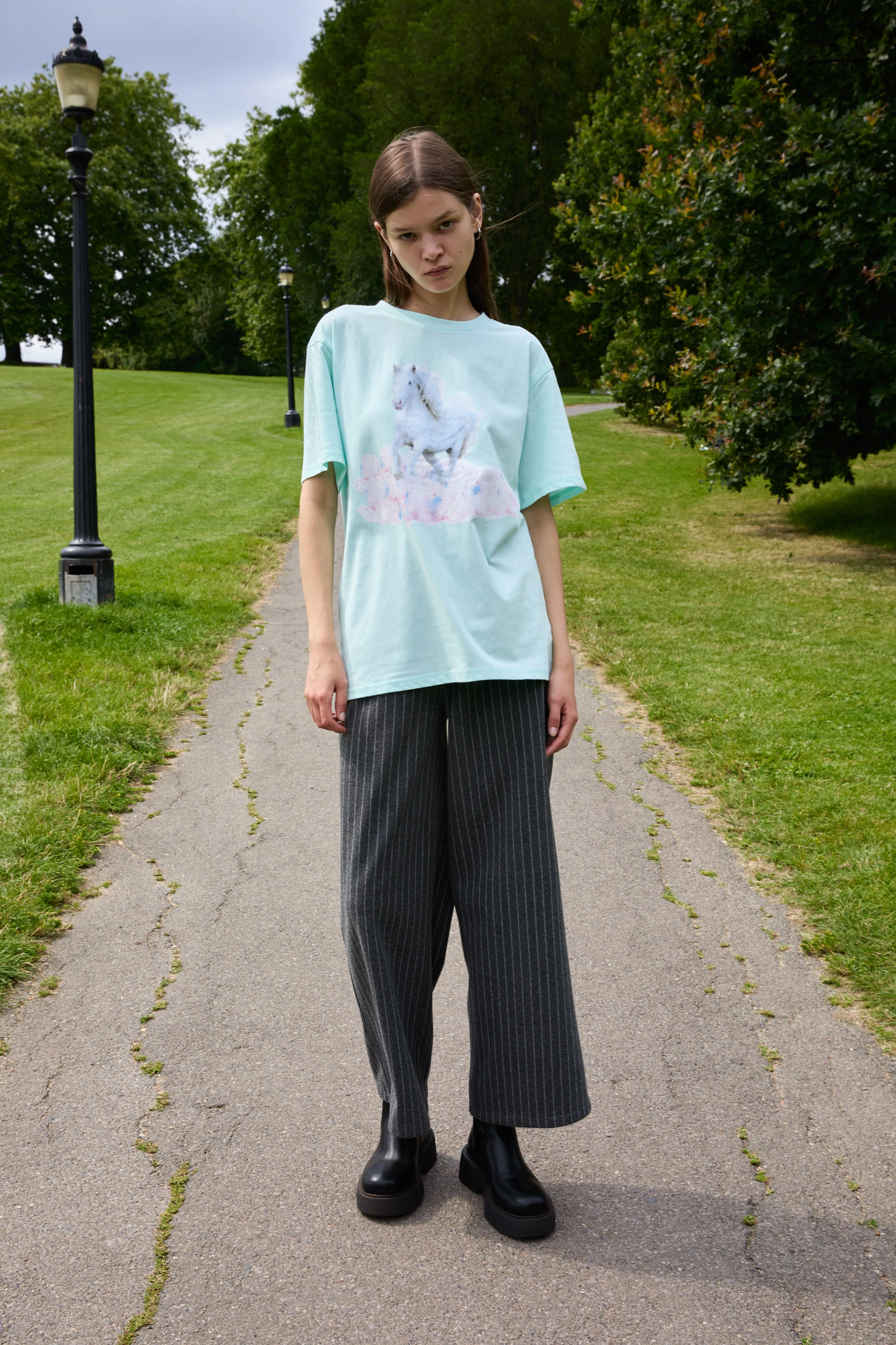 White Horse Print Unisex T-Shirt in Light Mint Green
