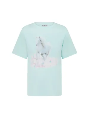 White Horse Print Unisex T-Shirt in Light Mint Green