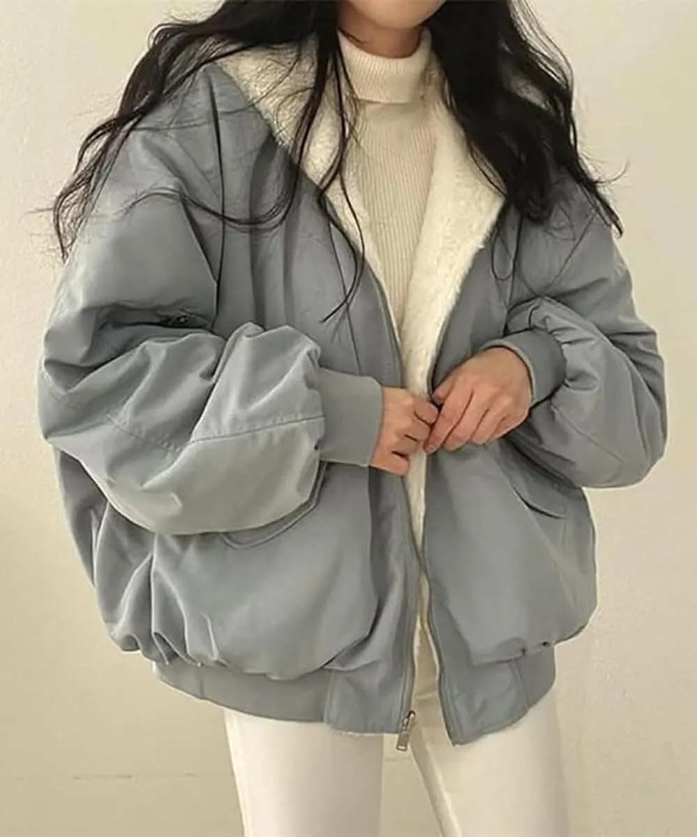 Winter Hoodies for Women Warm Reversible Jacket Oversized Fleece Short Coats Jackets