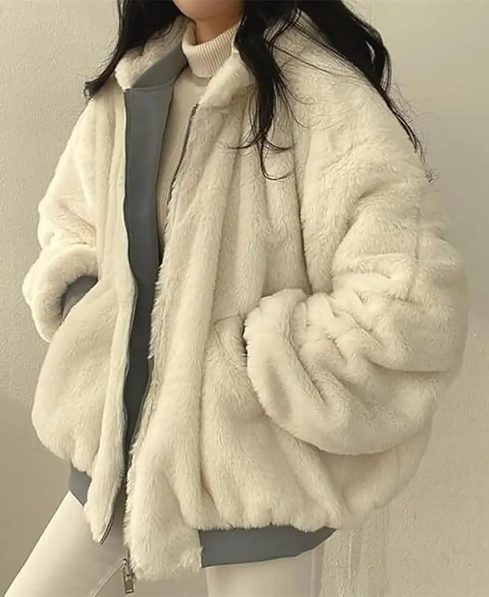 Winter Hoodies for Women Warm Reversible Jacket Oversized Fleece Short Coats Jackets