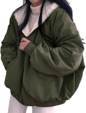 Winter Hoodies for Women Warm Reversible Jacket Oversized Fleece Short Coats Jackets