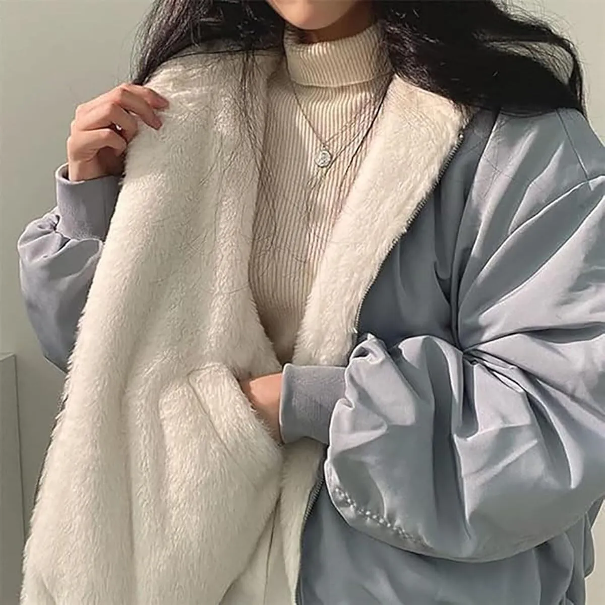 Winter Hoodies for Women Warm Reversible Jacket Oversized Fleece Short Coats Jackets
