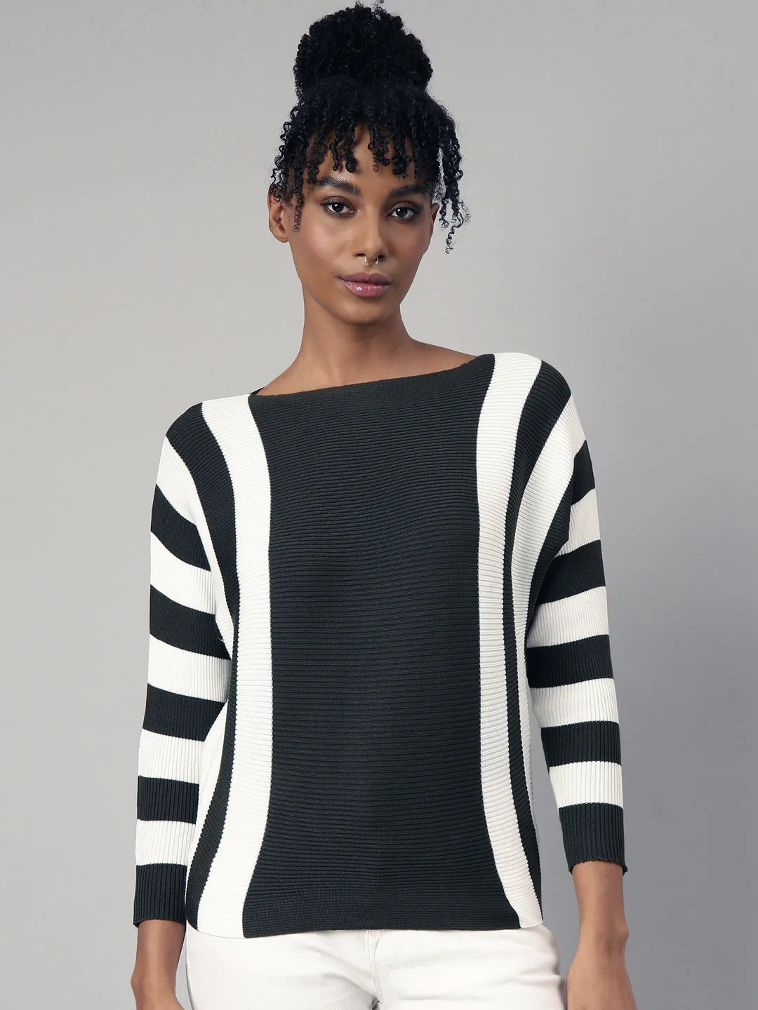 Women Olive Vertical Stripes Top