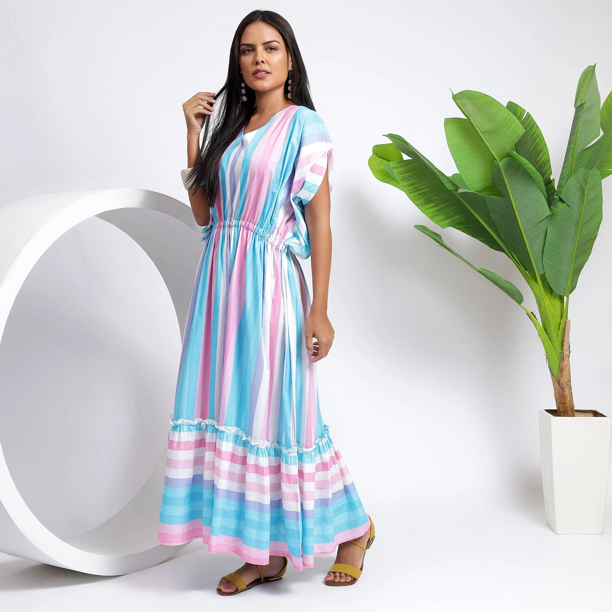 Women's Kaftan Style - Sky Blue Cotton Maxi Dresses