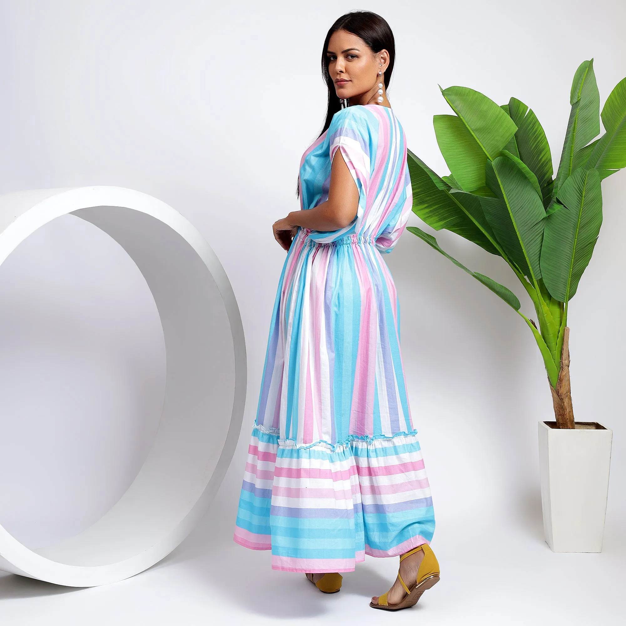 Women's Kaftan Style - Sky Blue Cotton Maxi Dresses