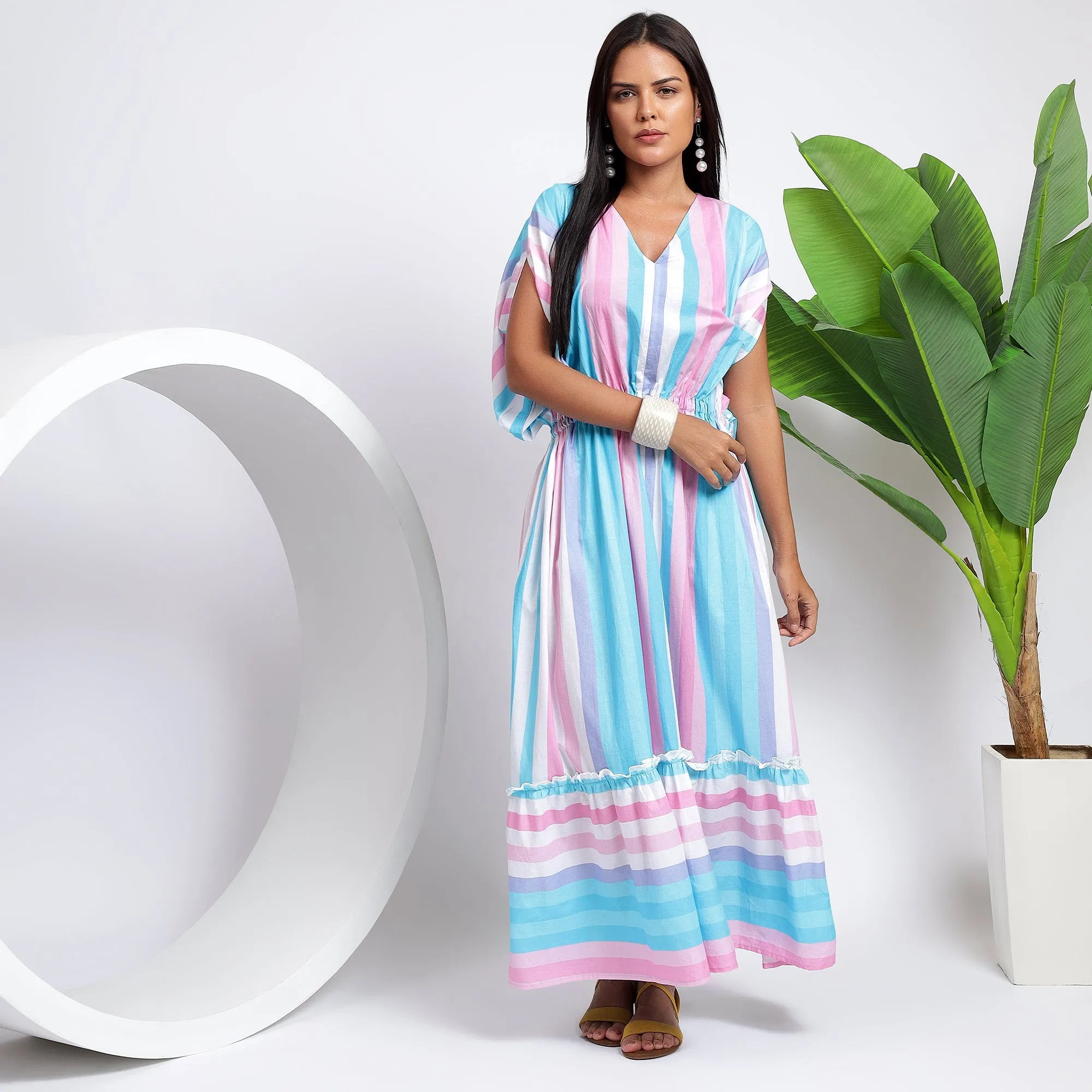 Women's Kaftan Style - Sky Blue Cotton Maxi Dresses