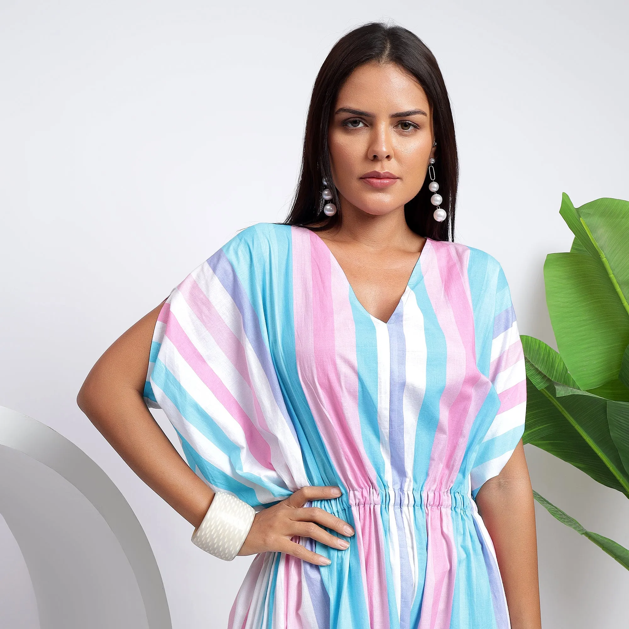 Women's Kaftan Style - Sky Blue Cotton Maxi Dresses