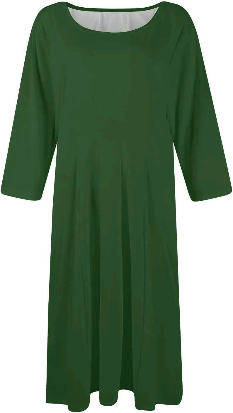 Womens Summer Dresses Summer Flowy Beach 3/4 Sleeve Dress Aline Casual Tshirt Dress Floral Midi Dresses with Pockets