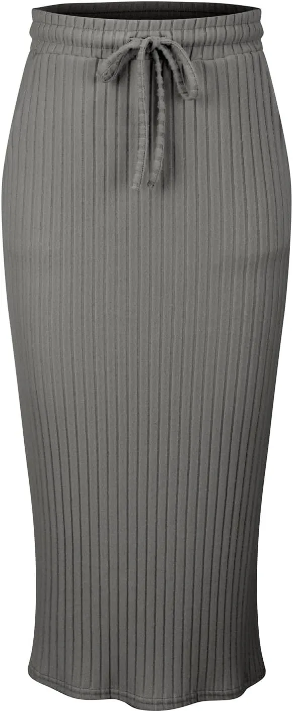 XOWRTE Women's Ribbed Knit Bodycon Maxi Skirt High Waisted Spring Fall Pencil Long Skirts Elastic High Waisted Midi Skirt