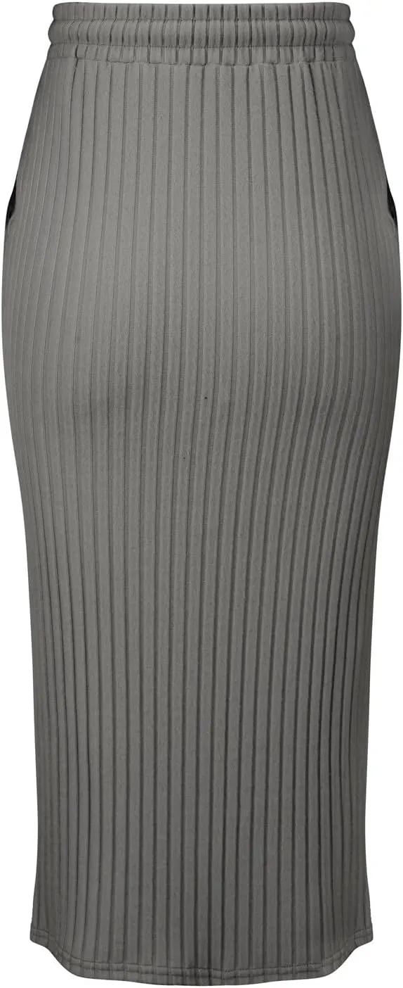 XOWRTE Women's Ribbed Knit Bodycon Maxi Skirt High Waisted Spring Fall Pencil Long Skirts Elastic High Waisted Midi Skirt