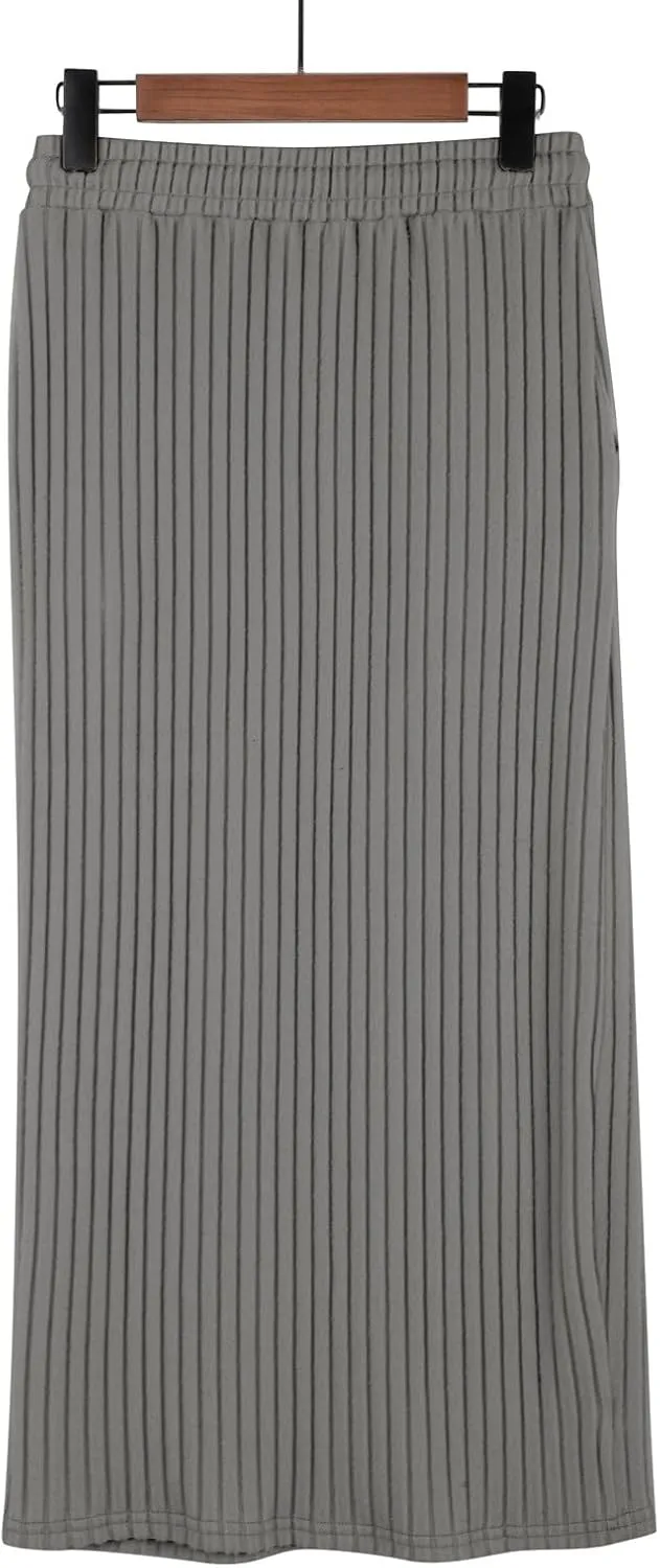 XOWRTE Women's Ribbed Knit Bodycon Maxi Skirt High Waisted Spring Fall Pencil Long Skirts Elastic High Waisted Midi Skirt