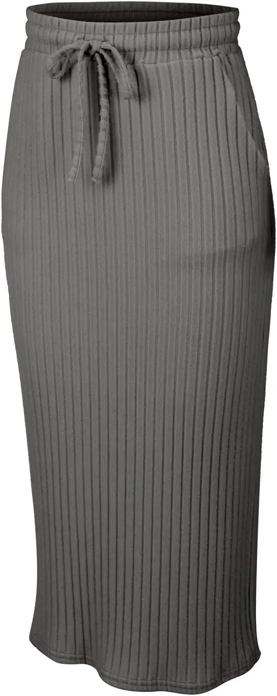 XOWRTE Women's Ribbed Knit Bodycon Maxi Skirt High Waisted Spring Fall Pencil Long Skirts Elastic High Waisted Midi Skirt
