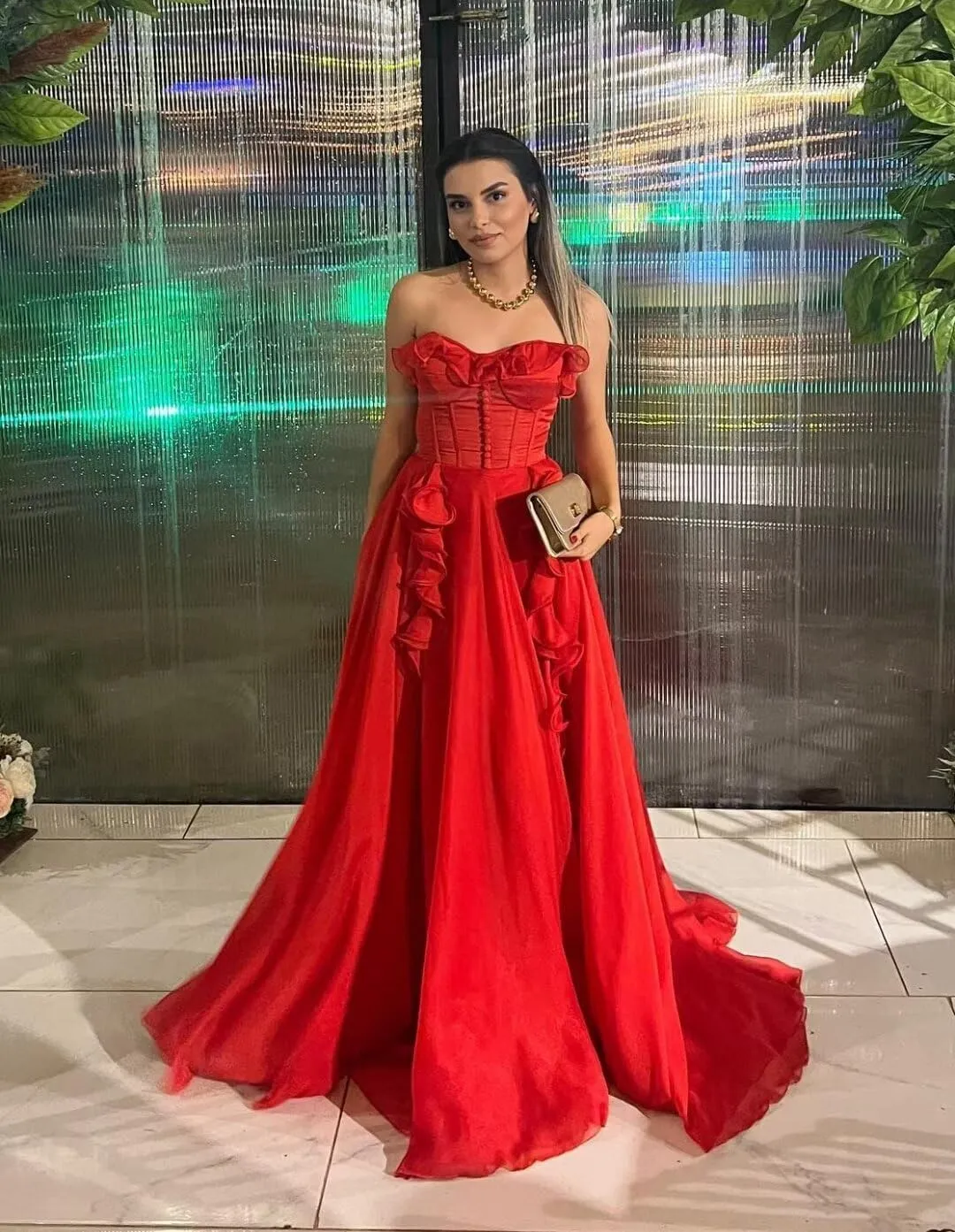 Xyiveaf Ruffles Chiffon Prom Dress Strapless Formal Evening Party Dresses 2024 Long Ball Gown A-Line Corset Tube Prom Gowns